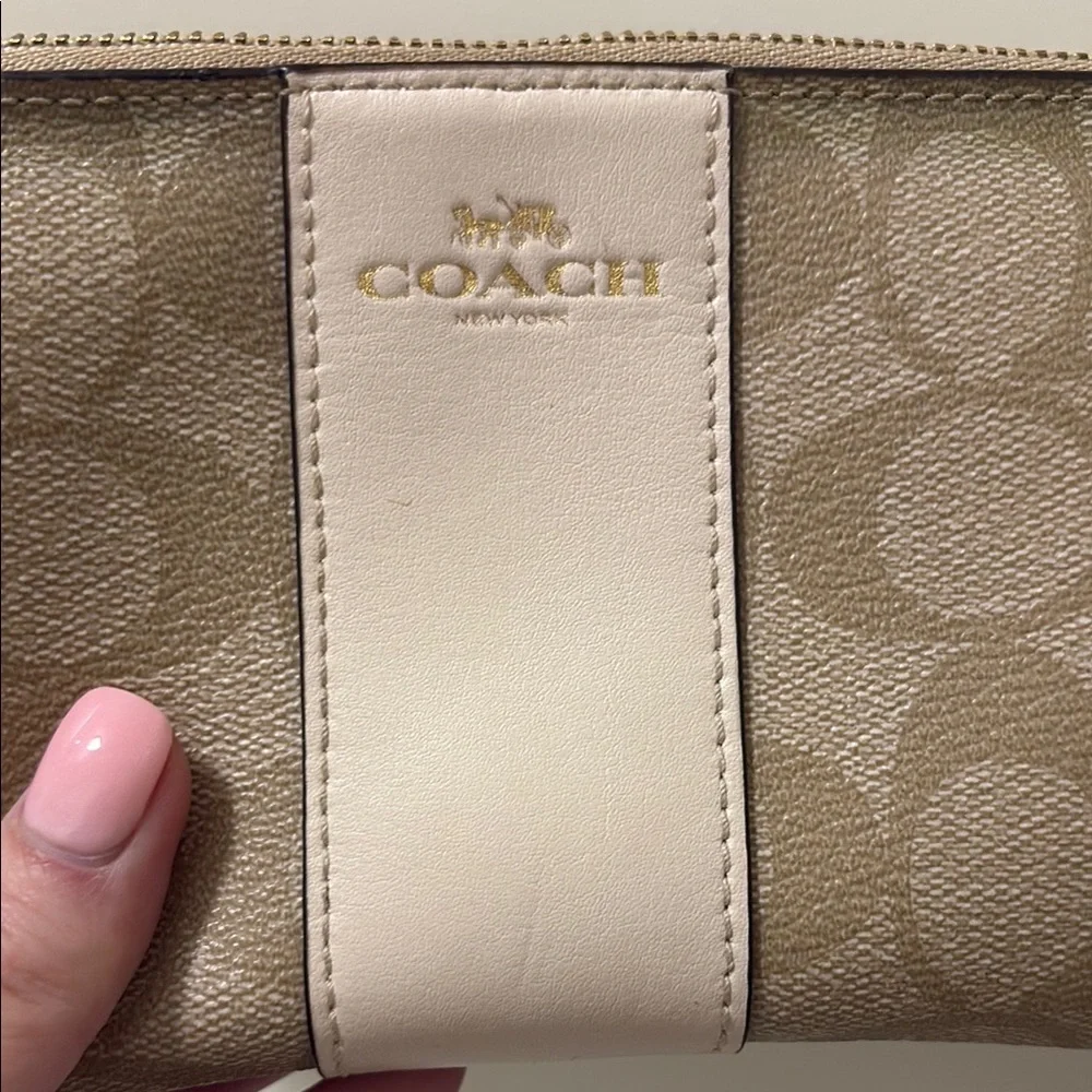 Coach Khaki and Chalk Signature Canvas Wristlet